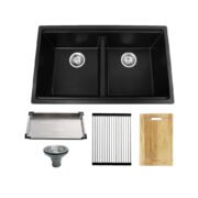 32" Workstation Under Mount 50/50 Double Bowl Kitchen Sink with Strainer - Image 2