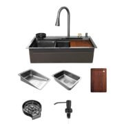 Waterfall Workstation Kitchen Sink with Cup Washer - Image 4