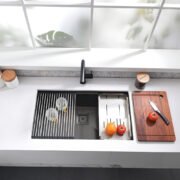 32" Workstation Under Mount Single Bowl Kitchen Sink In 16 Gague