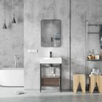 European Single Bathroom Vanity with Ceramic Vanity Top