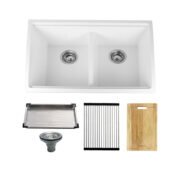 32" Workstation Under Mount 50/50 Double Bowl Kitchen Sink with Strainer - Image 8