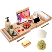Bathtub Wood Caddy - BTWT-Wood/Grey/White - Image 4