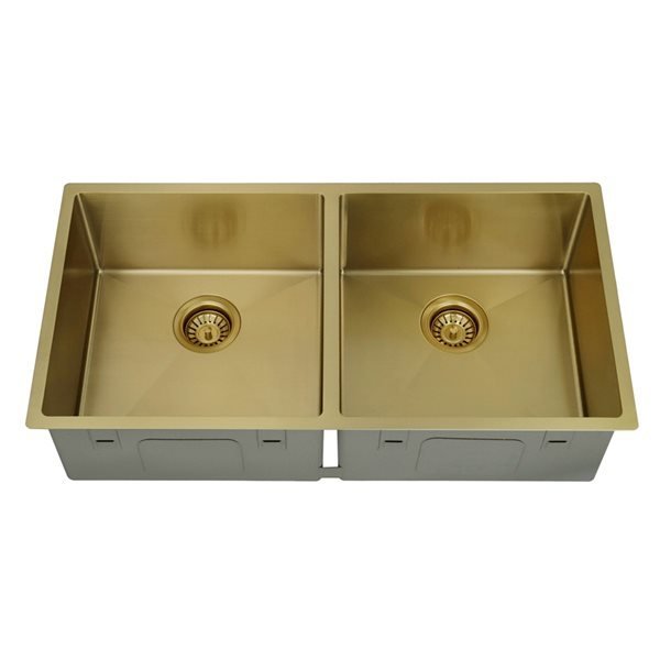 32" Gold Double Stainless Steel -Nano Coated PVD Sink - ES-3218-10D-GLD