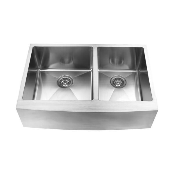 Farmhouse/Apron Double Kitchen Sink - 33"- Stainless Steel - ES-3320-10BL-RD-AP