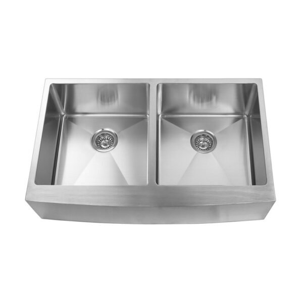 Farmhouse/Apron Double Kitchen Sink - 36" - Stainless Steel - ES-3620-10D-RD-AP