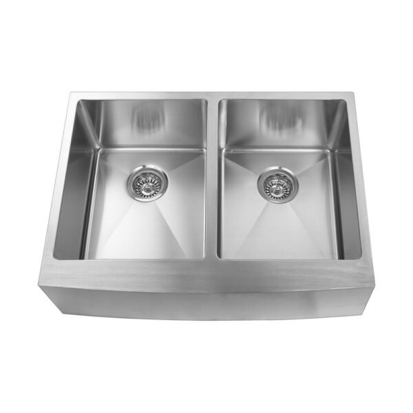 Farmhouse/Apron Double Kitchen Sink - 30" - Stainless Steel - ES-3020-10D-RD-AP